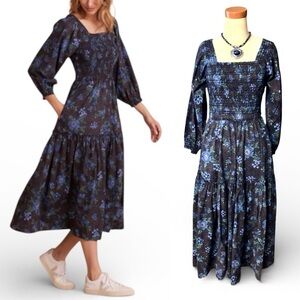 Summersalt The Countryside Poplin Smocked Midi Peasant Dress- XS